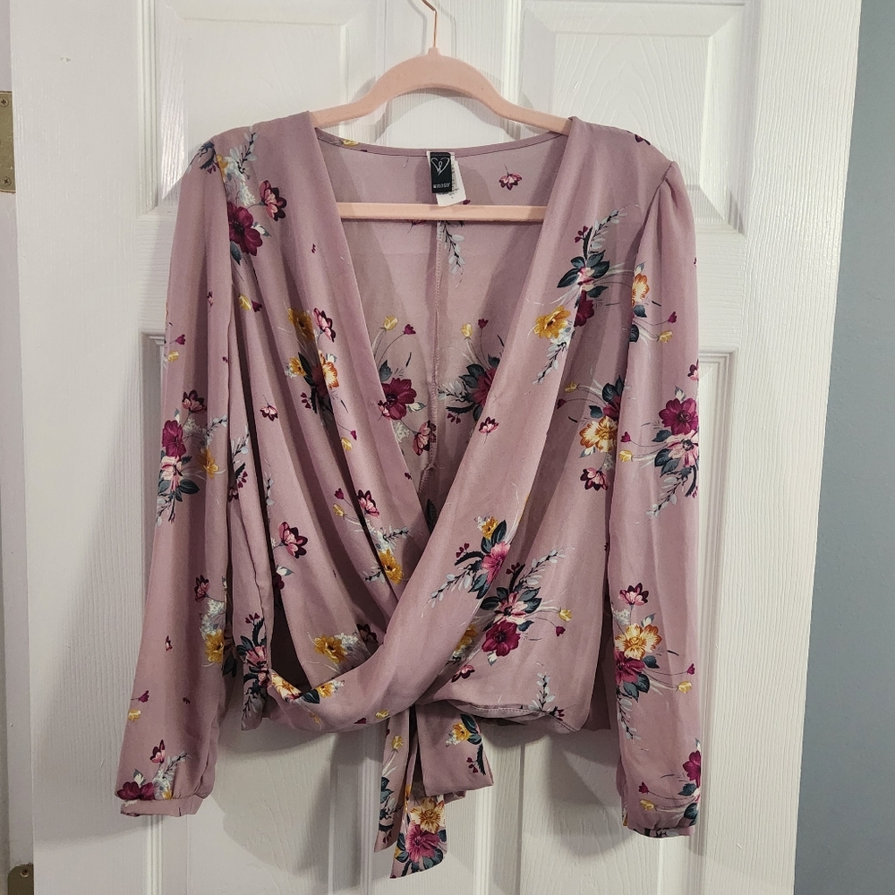 Floral Wrap Blouse in Mauve Pink by